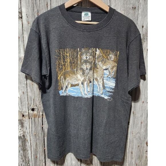 Other - Vintage Kingstree Classic T-Shirt black striped WOLVES‎ single stitch Size L USA